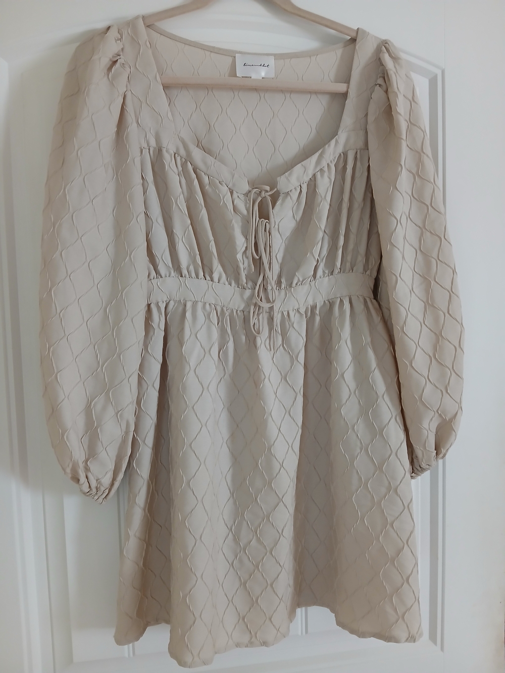Anthropologie Line And Dot Cream Textured Tie-Front Mini Dress